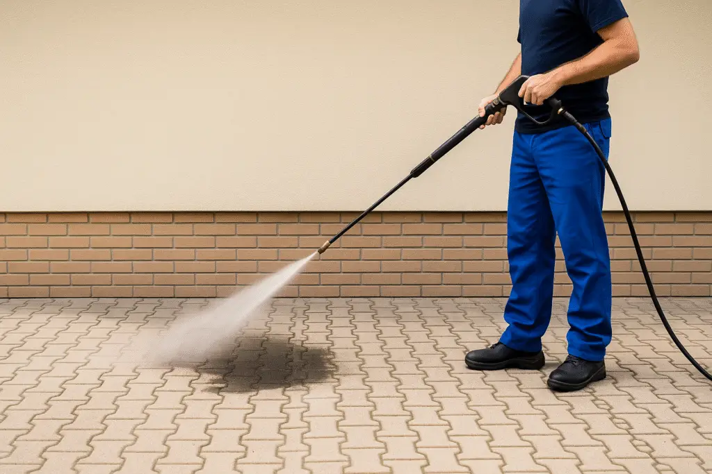 Õliplekkide eemaldamine sillutiselt kuuma survepesuga